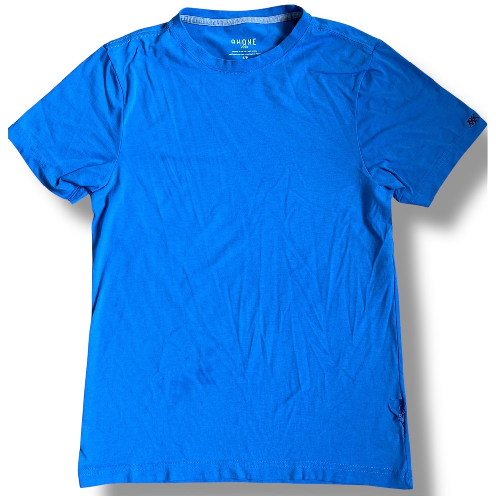 RHONE Mens Blue Crew‎ Neck Short Sleeve Shirt Sz Small - See Photos